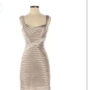 BCBGMaxAzria Taupe Bandage Mini Dress